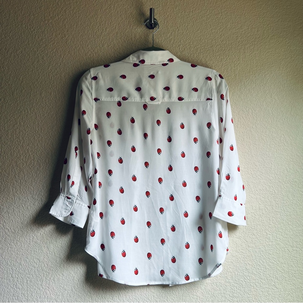 NWT L'Agence White Camille Ladybug Print Button-Up Shirt Size S - Picture 9 of 16
